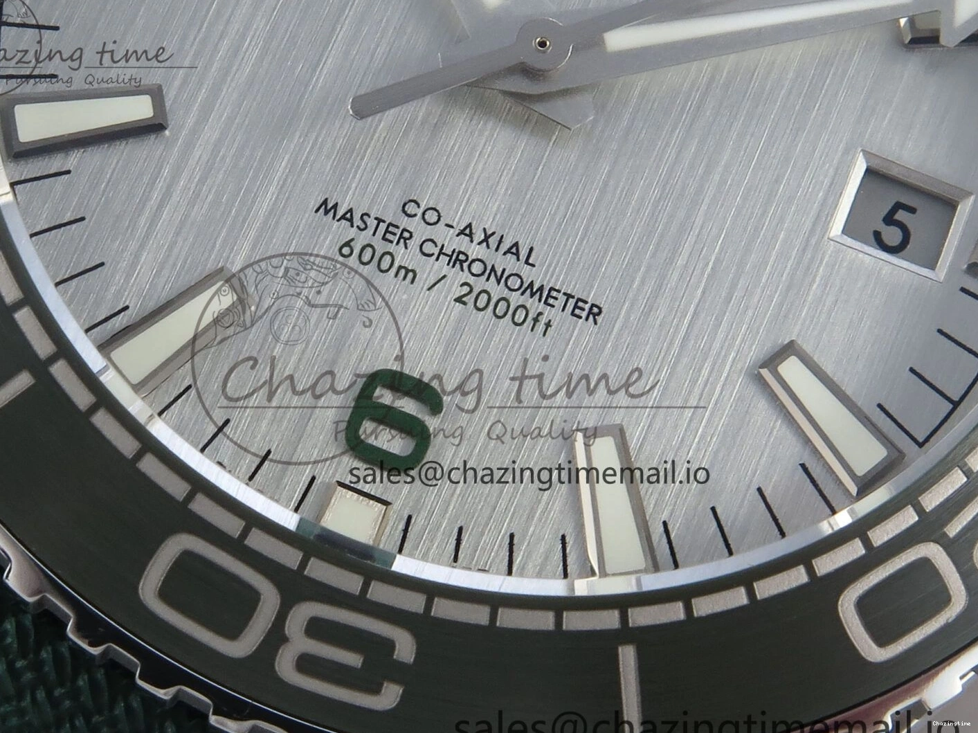 0401 Bold Seamaster Planet Ocean 600M 43.5mm SS SCF 1:1 Best Edition Green Bezel Gray Dial on Green Rubber Strap A8900 Super Clone 7666